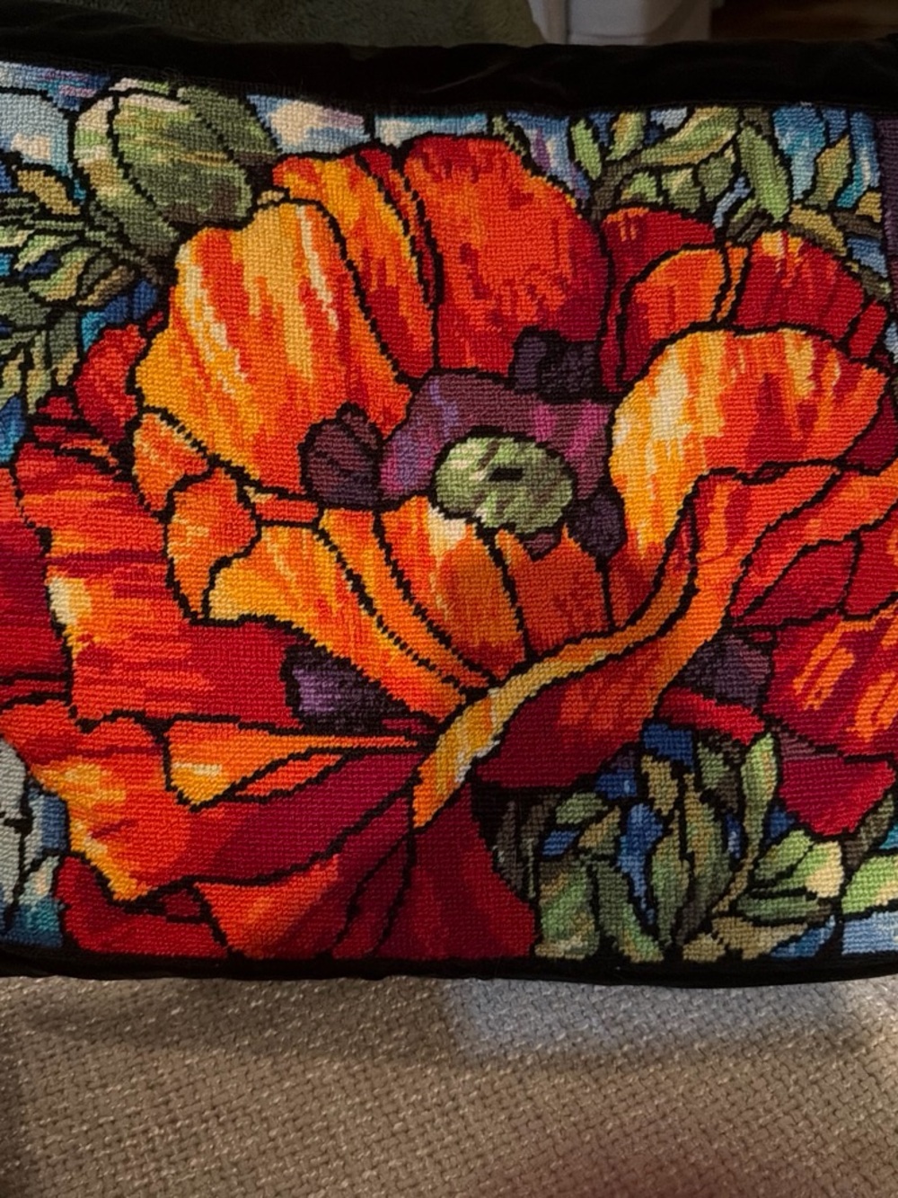 Source Unknown Orange and Red Floral Accent Pillow